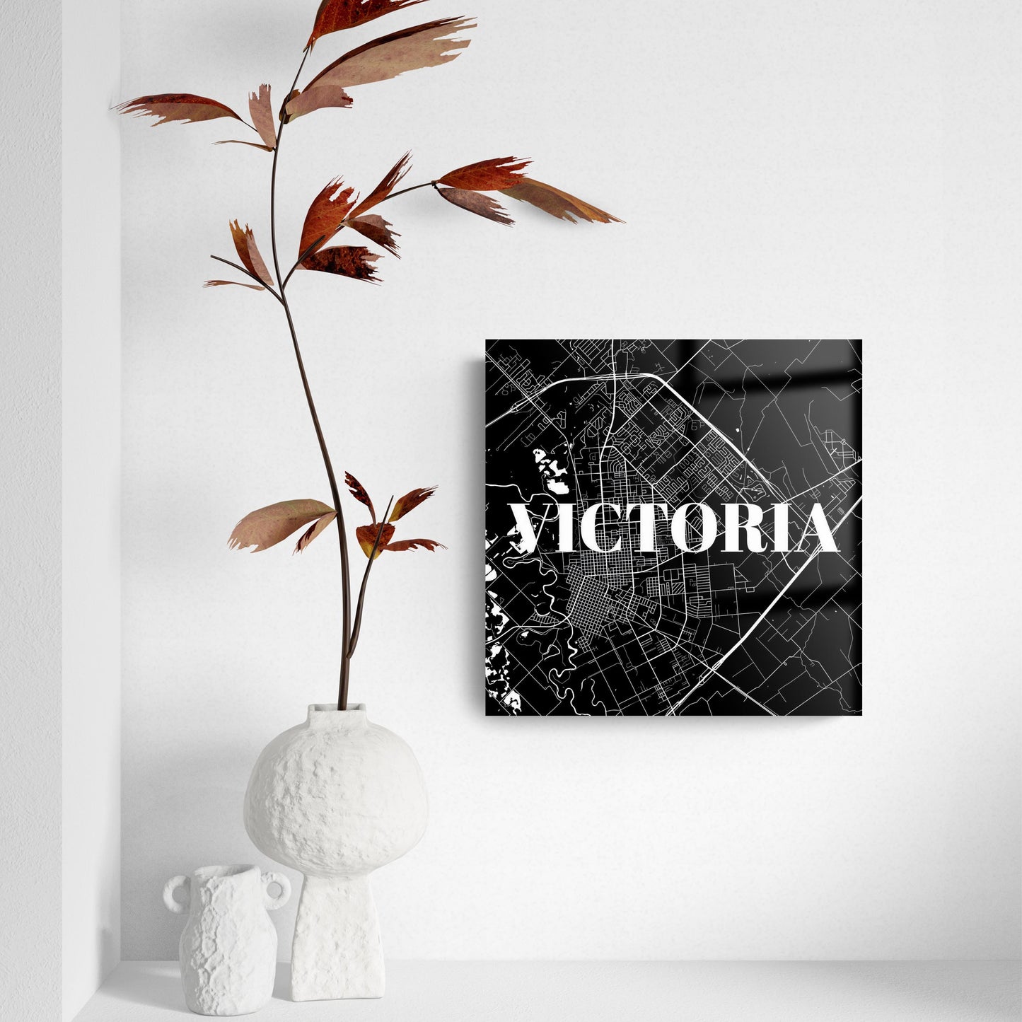 Minimalistic B&W Texas Victoria Map | Hi-Def Glass Art | Eaches | Min 2