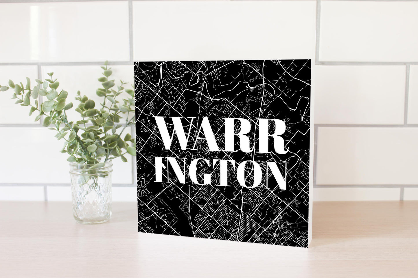 Minimalistic B&W Pennsylvania Warrington Map | Wood Block | Eaches | Min 2