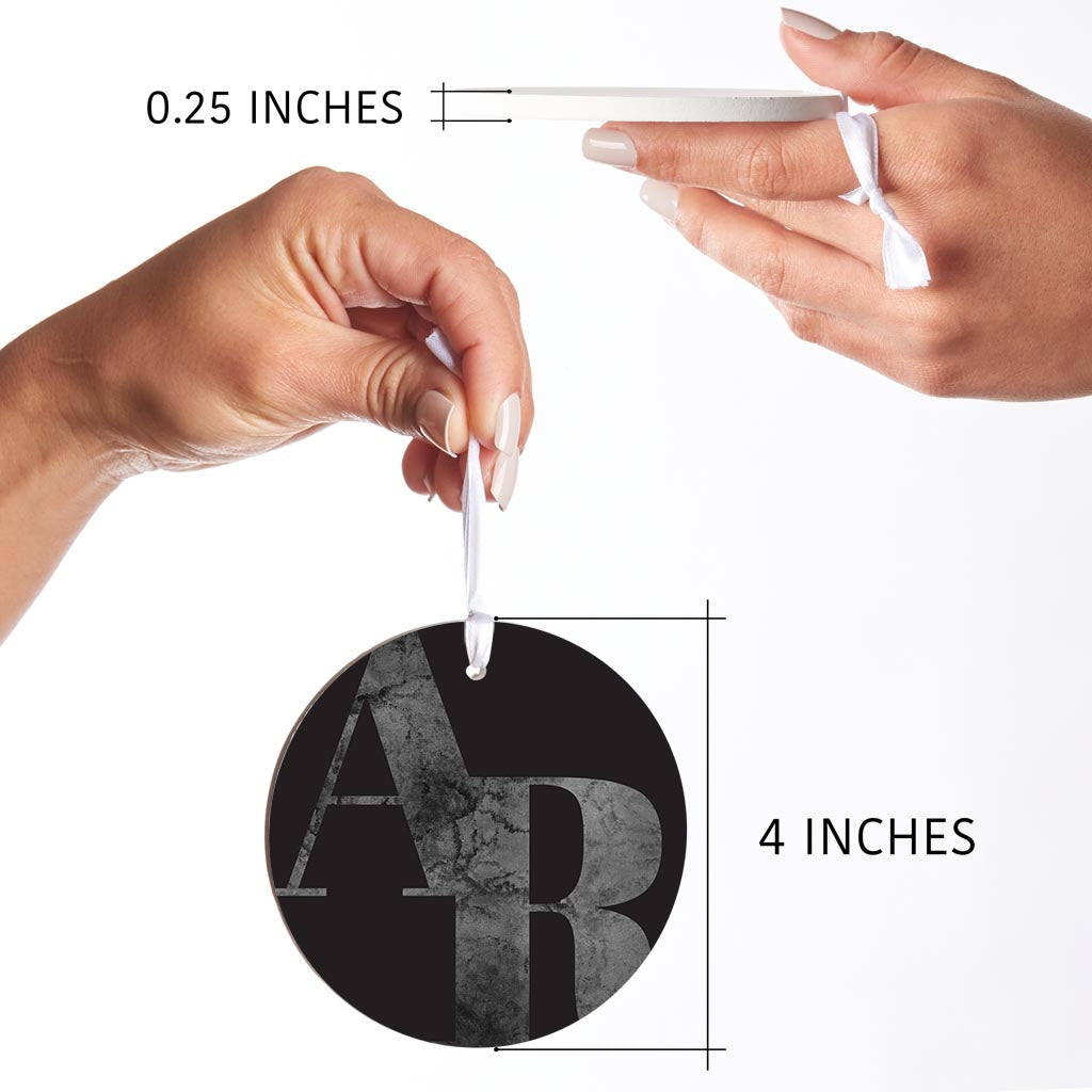 B&W Minimalist Arkansas Black Initials | Wood Ornament | Eaches | Min 6