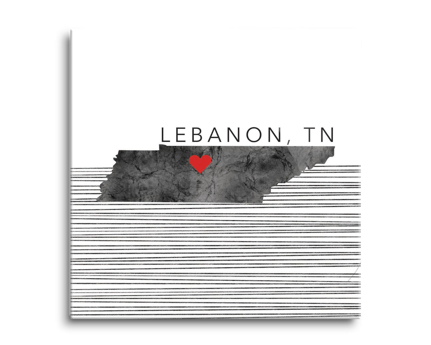 Minimalist B&W Tennessee State Lebanon Heart | Hi-Def Glass Art | Eaches | Min 2