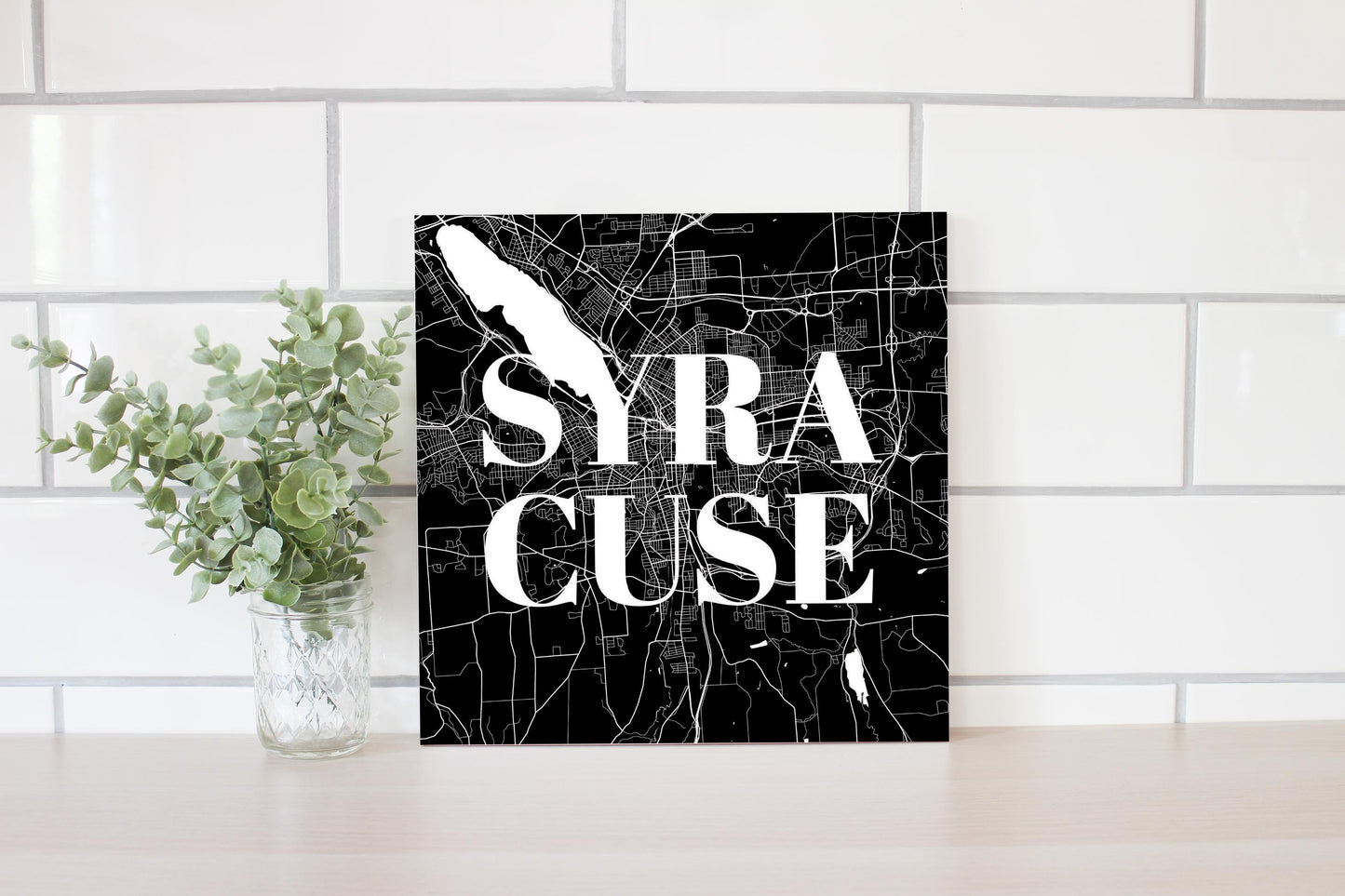 Minimalistic B&W New York Syracuse Map | Wood Sign | Eaches | Min 2