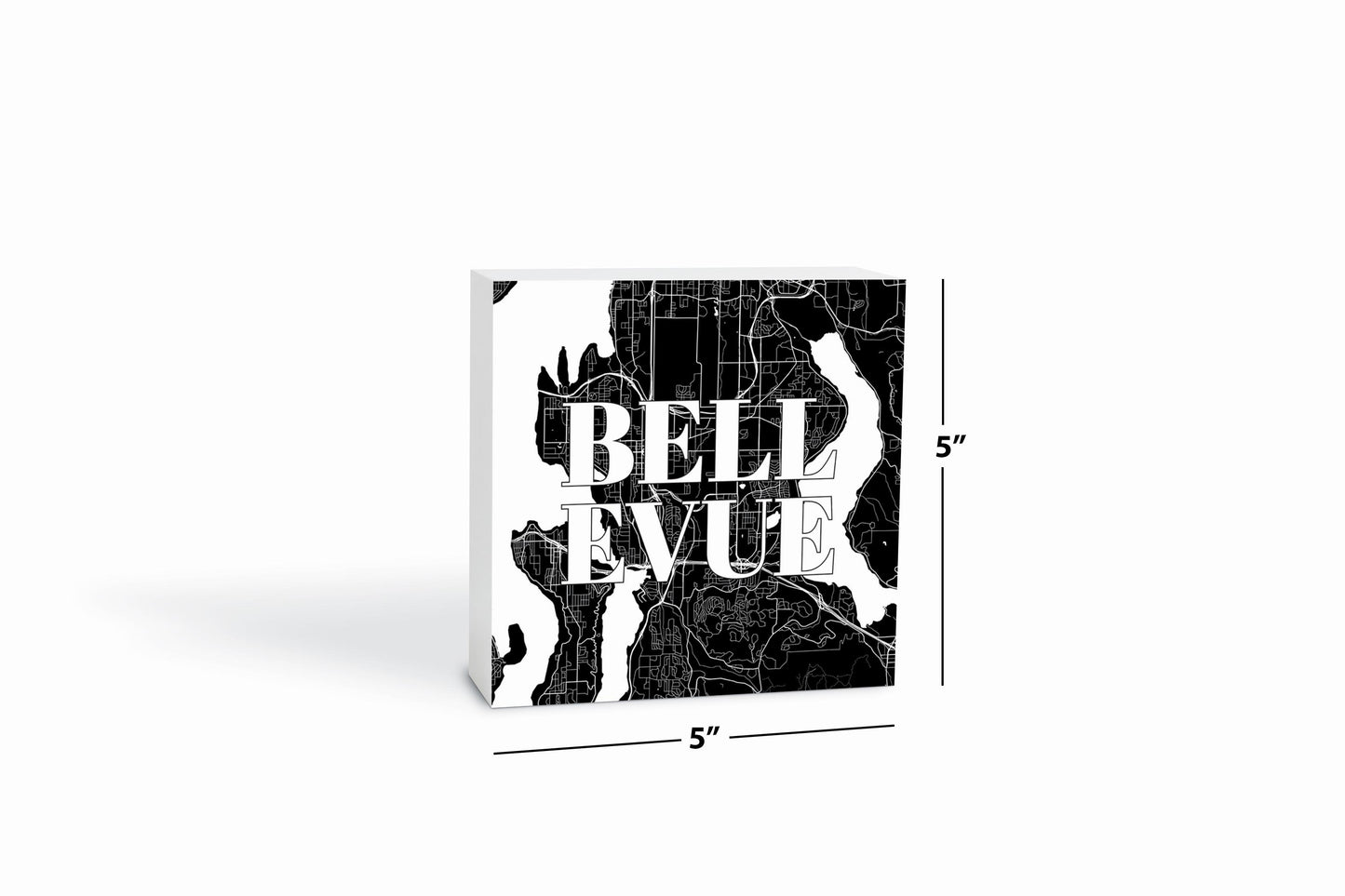 Minimalistic B&W Washington Bellevue Map | Wood Block | Eaches | Min 4