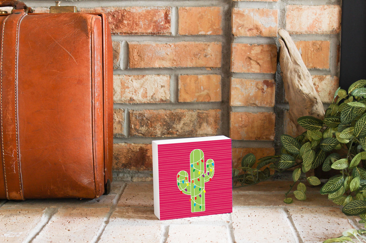 Bright Christmas Cactus | Wood Block | Eaches | Min 4