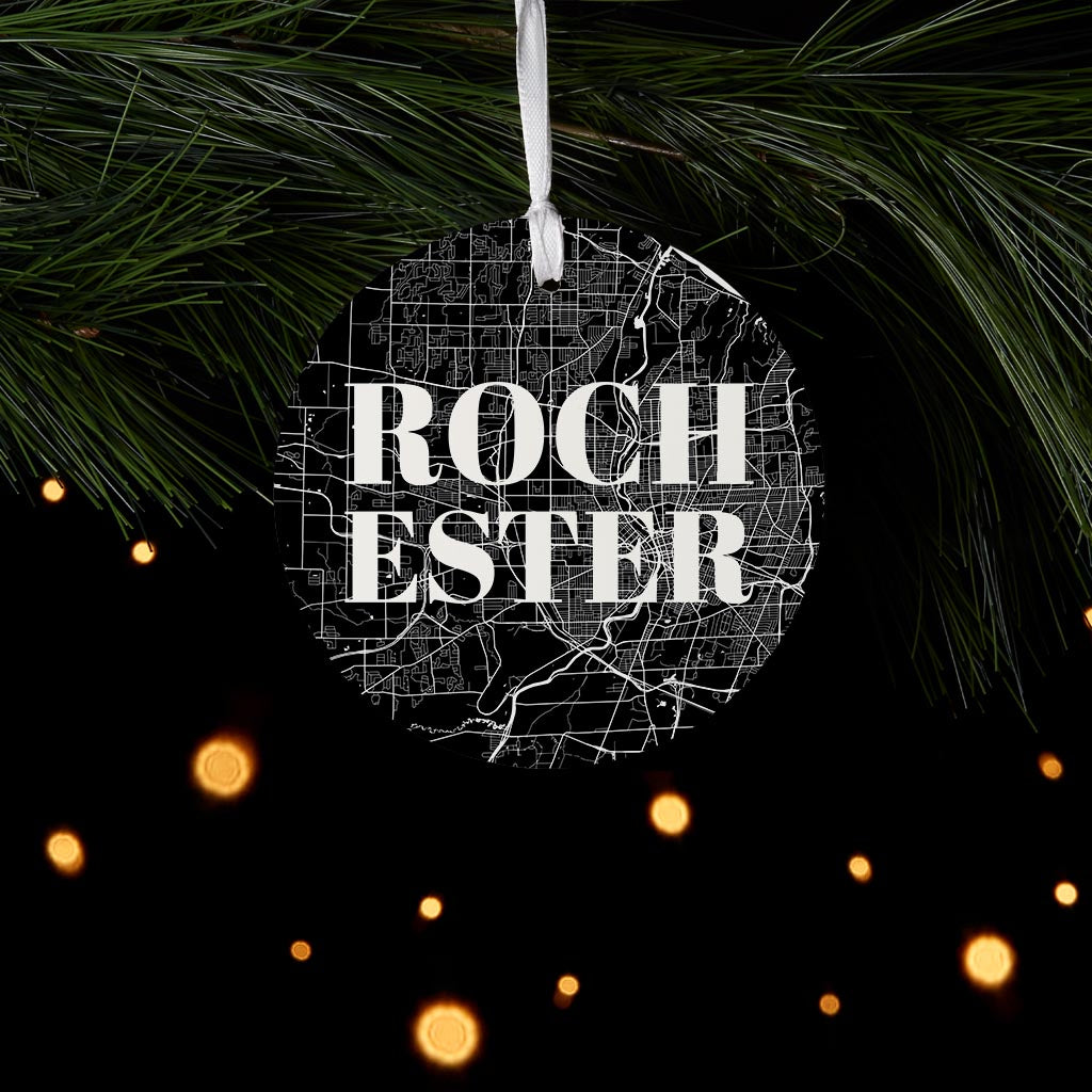 Minimalistic B&W New York Rochester Map | Wood Ornament | Eaches | Min 6