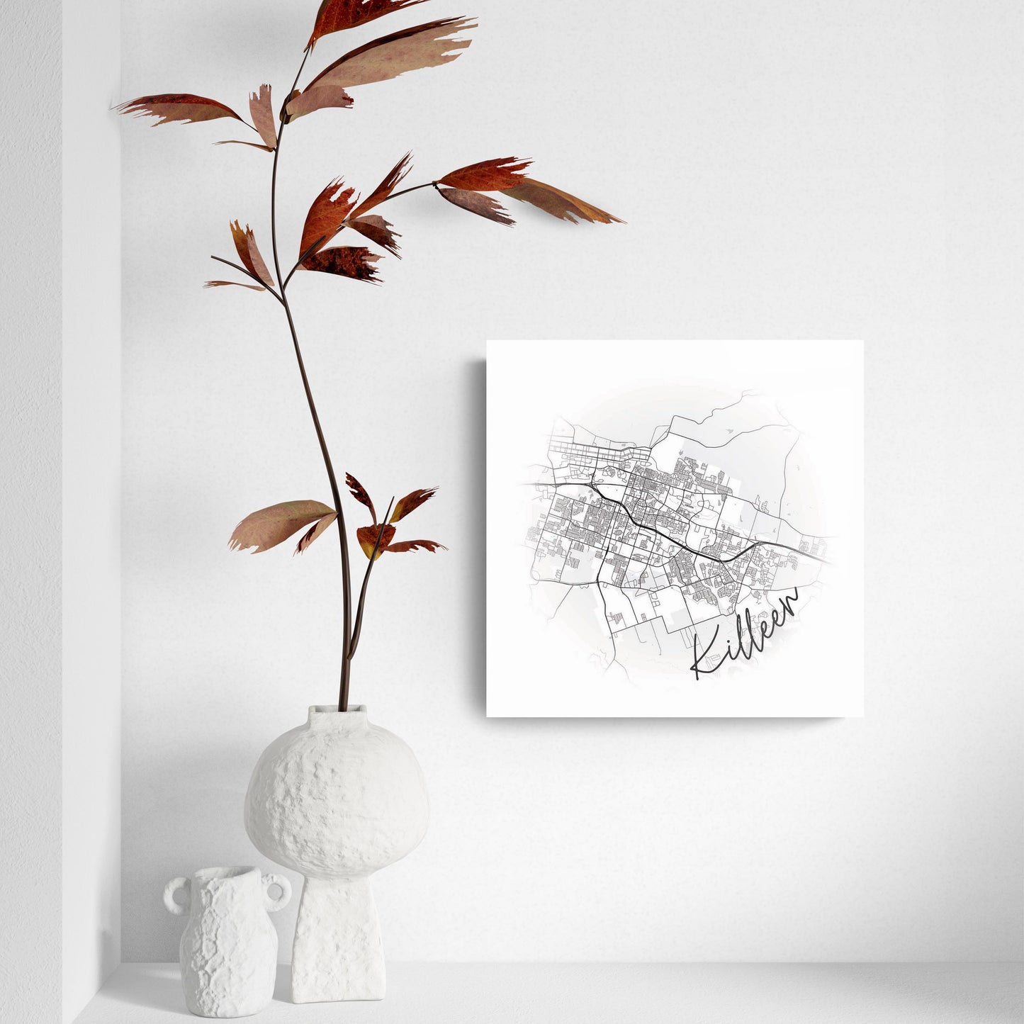 Minimalistic B&W Texas Killeen Circle Map | Hi-Def Glass Art | Eaches | Min 2