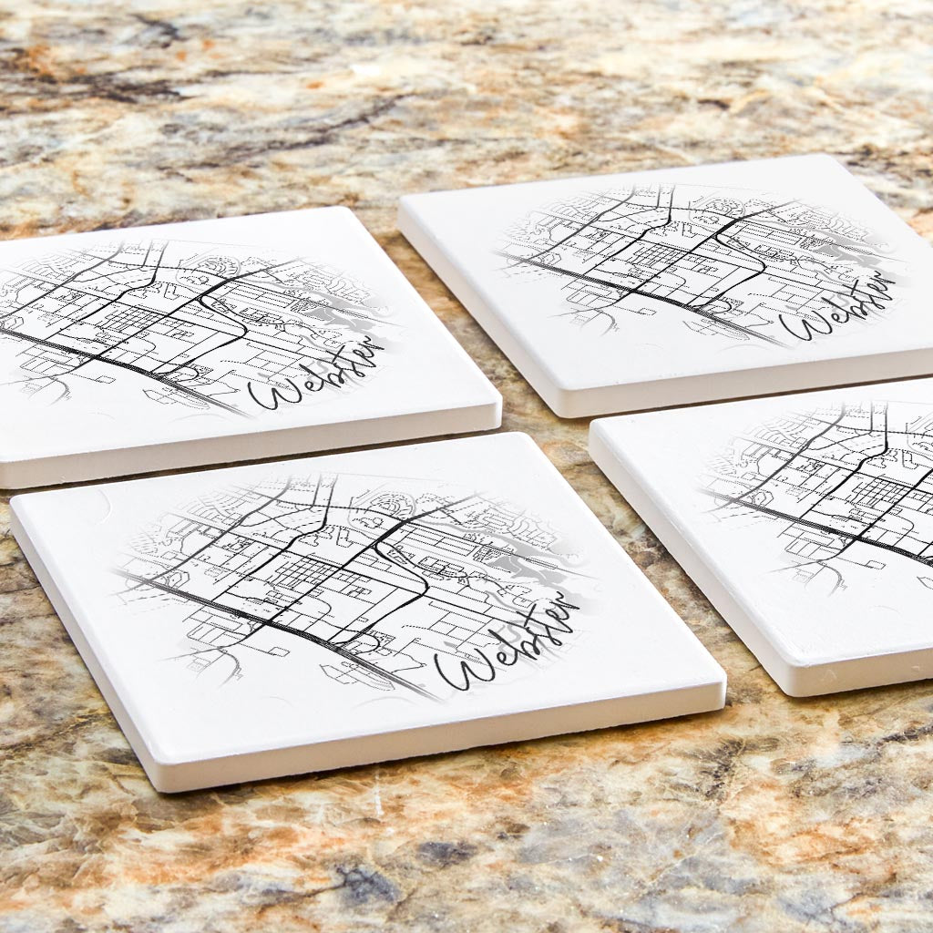 Minimalistic B&W Texas Webster Circle Map | Absorbent Coasters | Set of 4 | Min 2