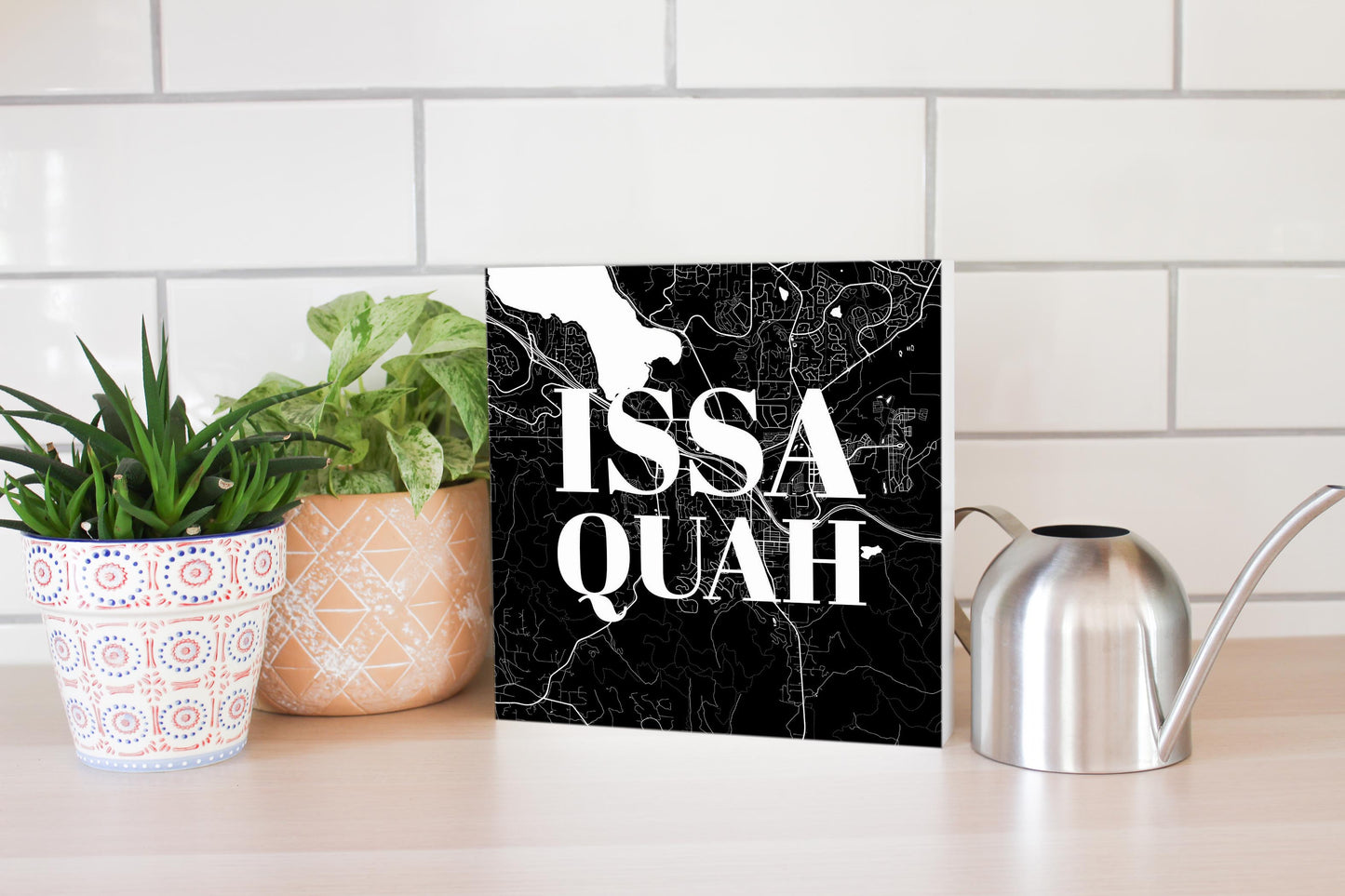 Minimalistic B&W Washington Issaquah Map | Wood Block | Eaches | Min 2