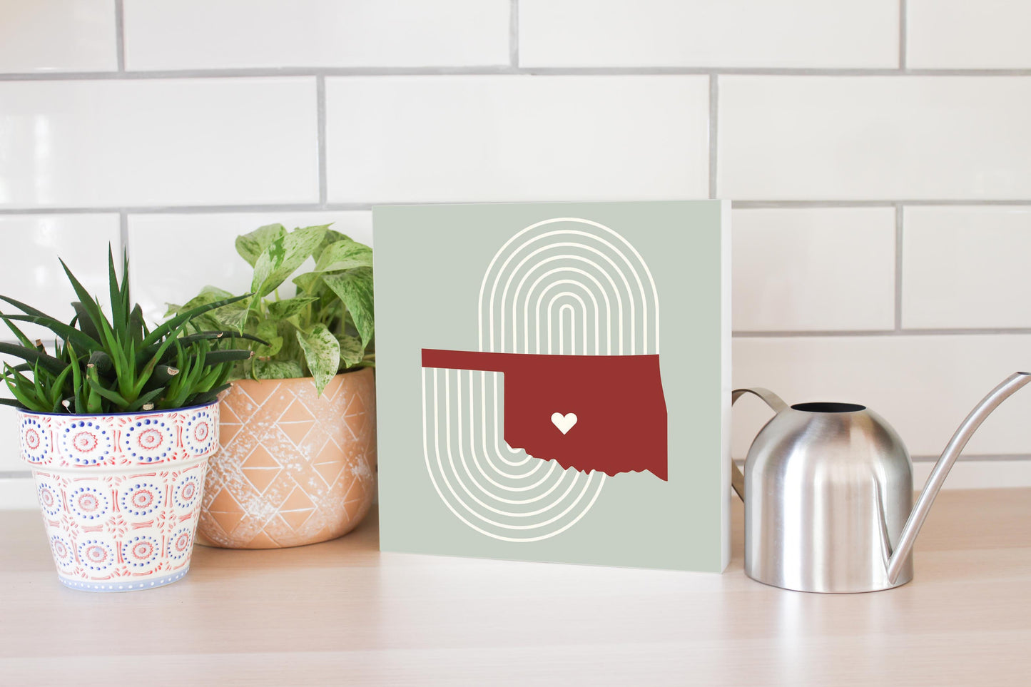 Modern Minimalist Oklahoma Chickasha Heart | Wood Block | Eaches | Min 2