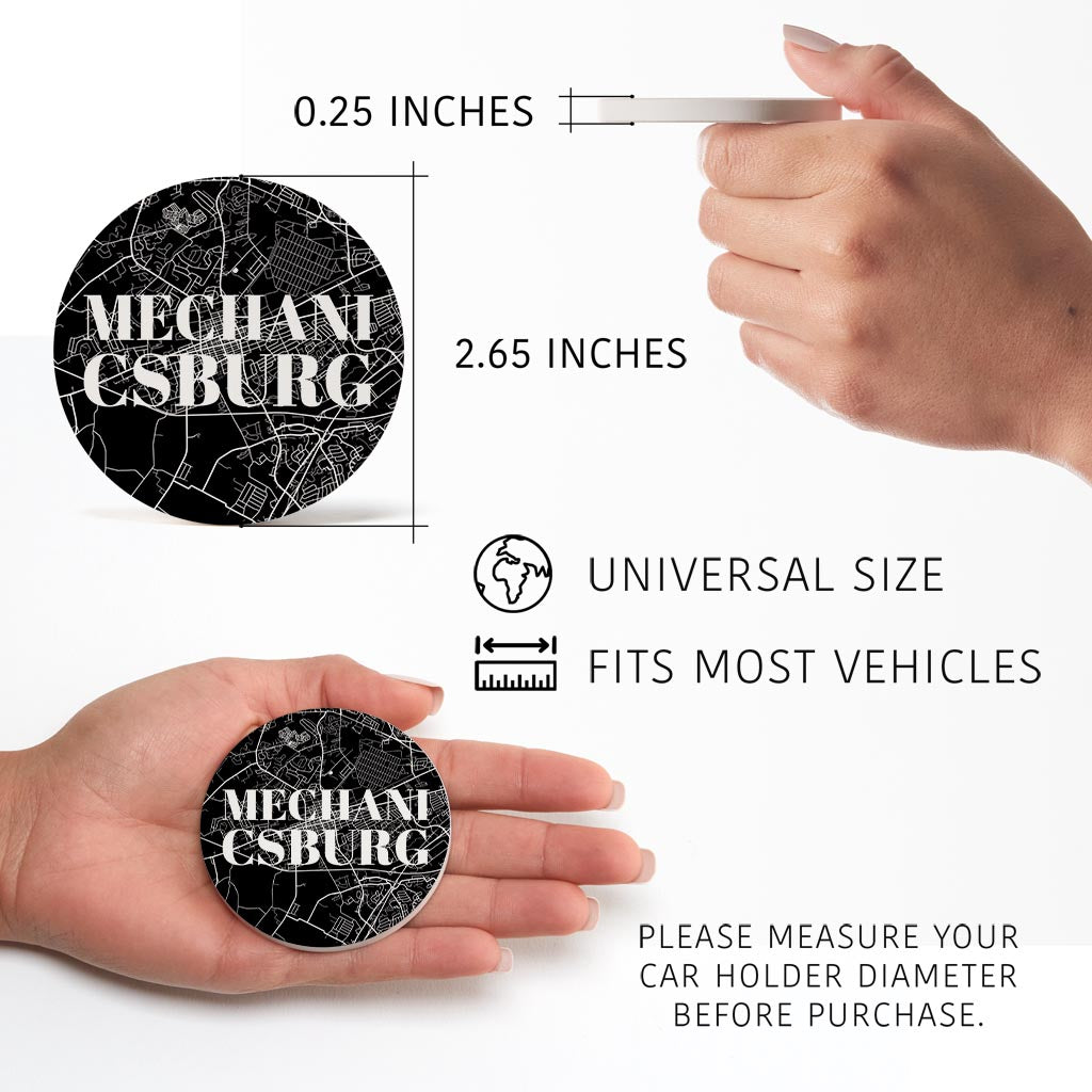 Minimalistic B&W Pennsylvania Mechanicsburg Map | Absorbent Car Coasters | Set of 2 | Min 4