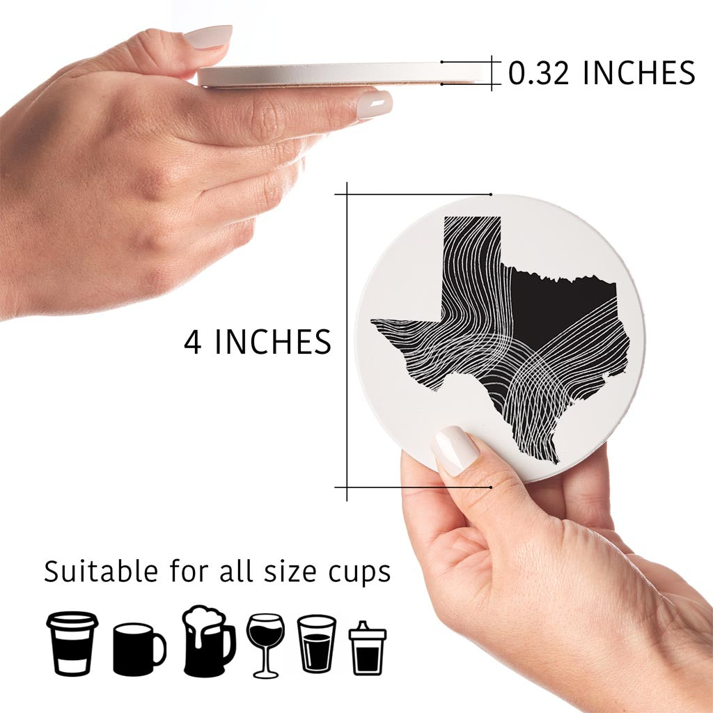 Modern Texas State Shape With Fluid Lines | Absorbent Coasters | Set of 4 | Min 2