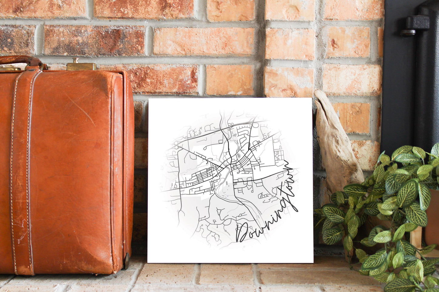 Minimalistic B&W Pennsylvania Downingtown Circle Map | Wood Sign | Eaches | Min 2