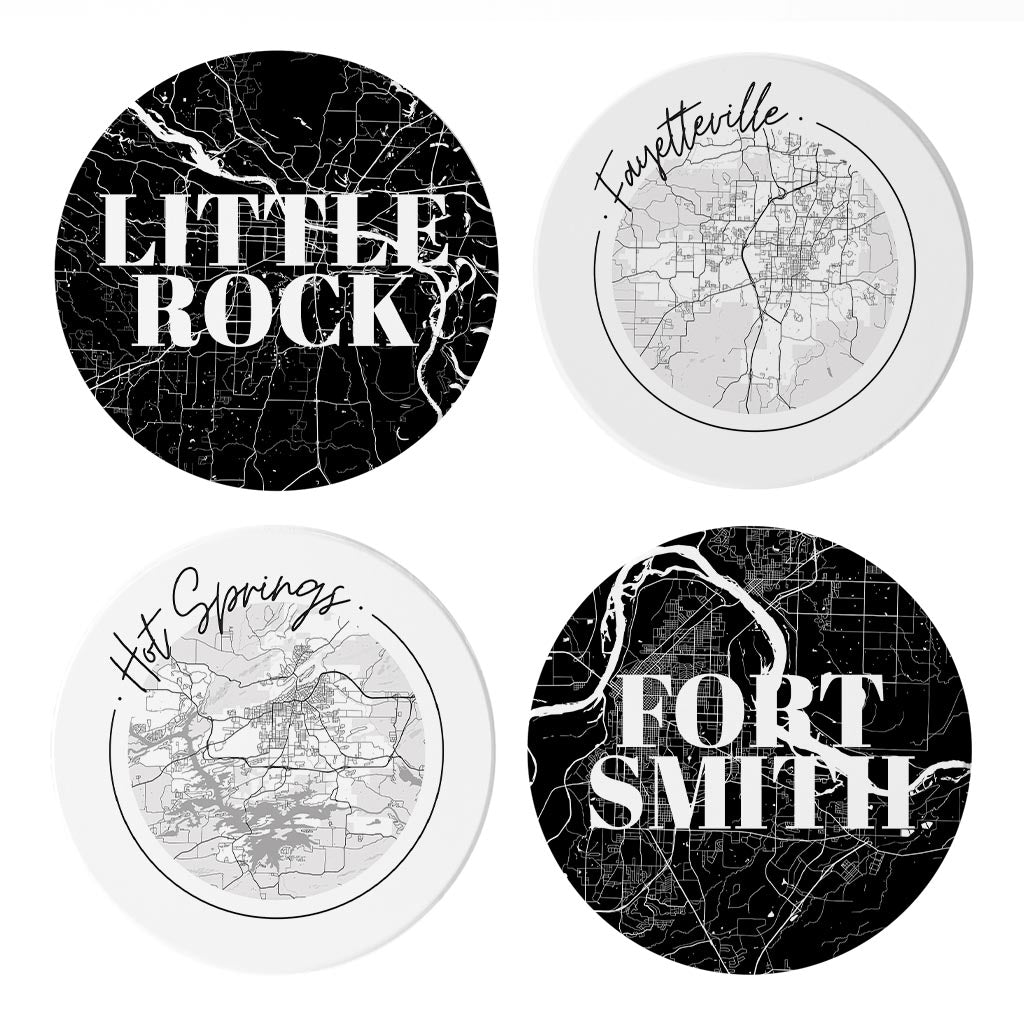 B&W Minimalist Arkansas Maps | Absorbent Coasters | Set of 4 | Min 2