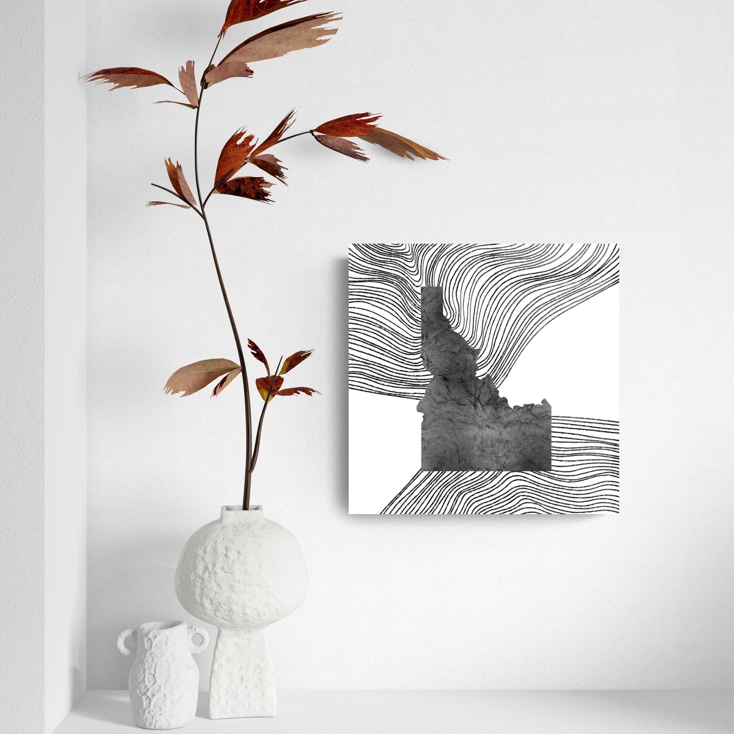 Minimalist B&W Idaho State With Fluid Lines | Hi-Def Glass Art | Eaches | Min 2