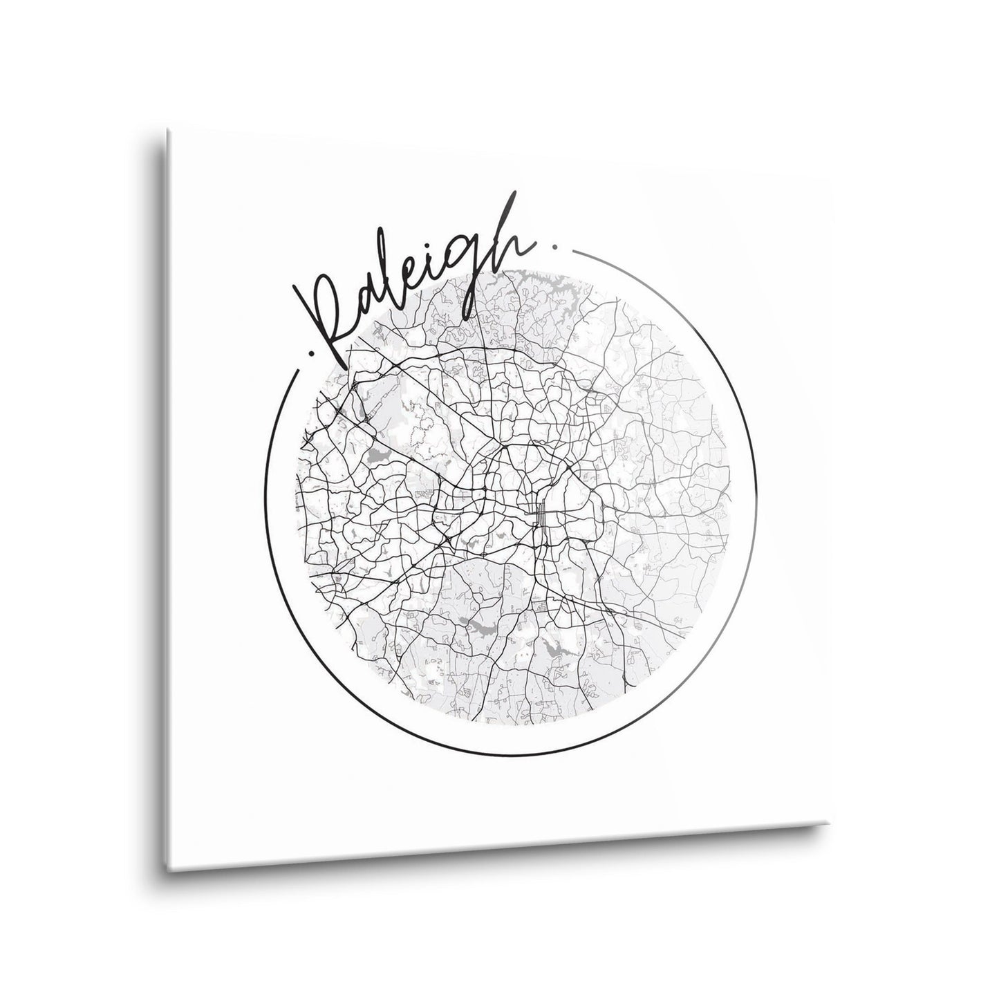 Minimalistic B&W North Carolina Raleigh Circle Map | Hi-Def Glass Art | Eaches | Min 2
