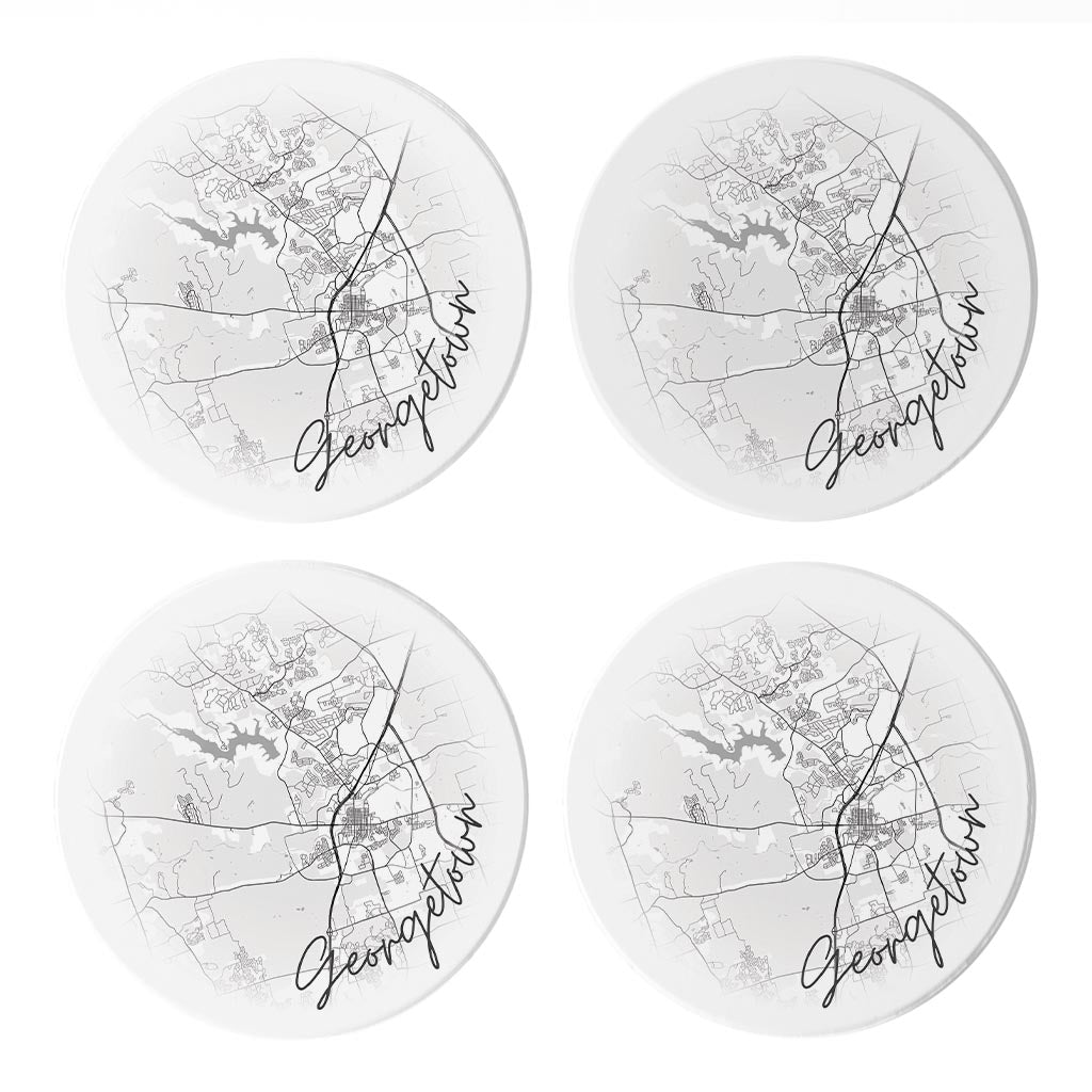 Minimalistic B&W Texas Georgetown Circle Map | Absorbent Coasters | Set of 4 | Min 2