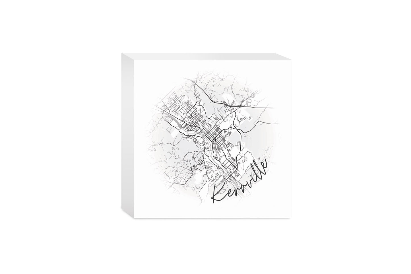 Minimalistic B&W Texas Kerrville Circle Map | Wood Block | Eaches | Min 4
