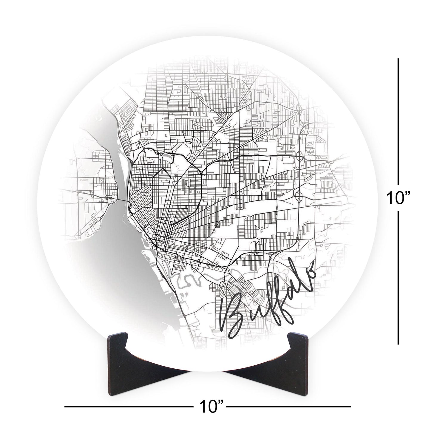 Minimalistic B&W New York Buffalo Faded Circle Map | Wood Sign | Eaches | Min 1