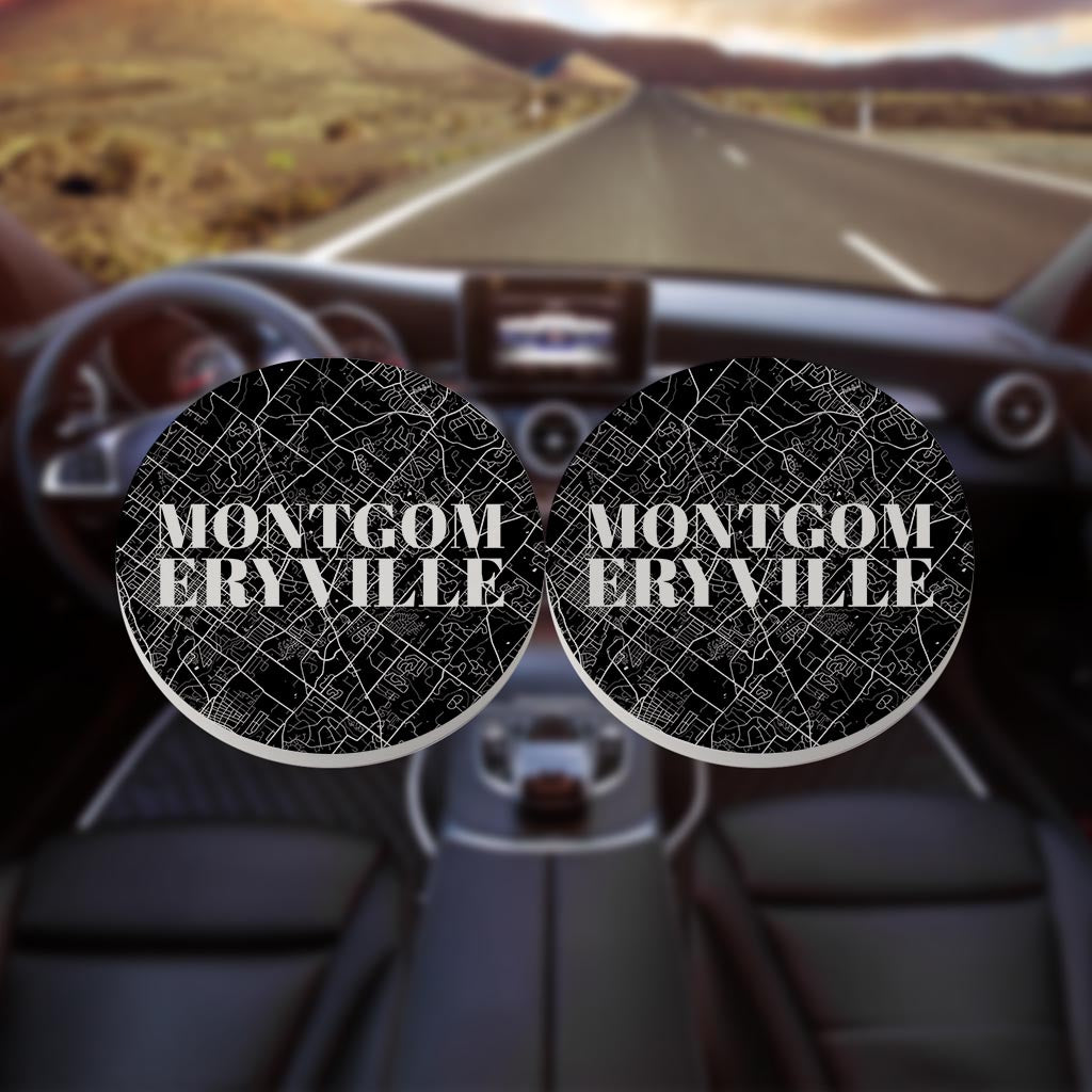 Minimalistic B&W Pennsylvania Montgomeryville Map | Absorbent Car Coasters | Set of 2 | Min 4