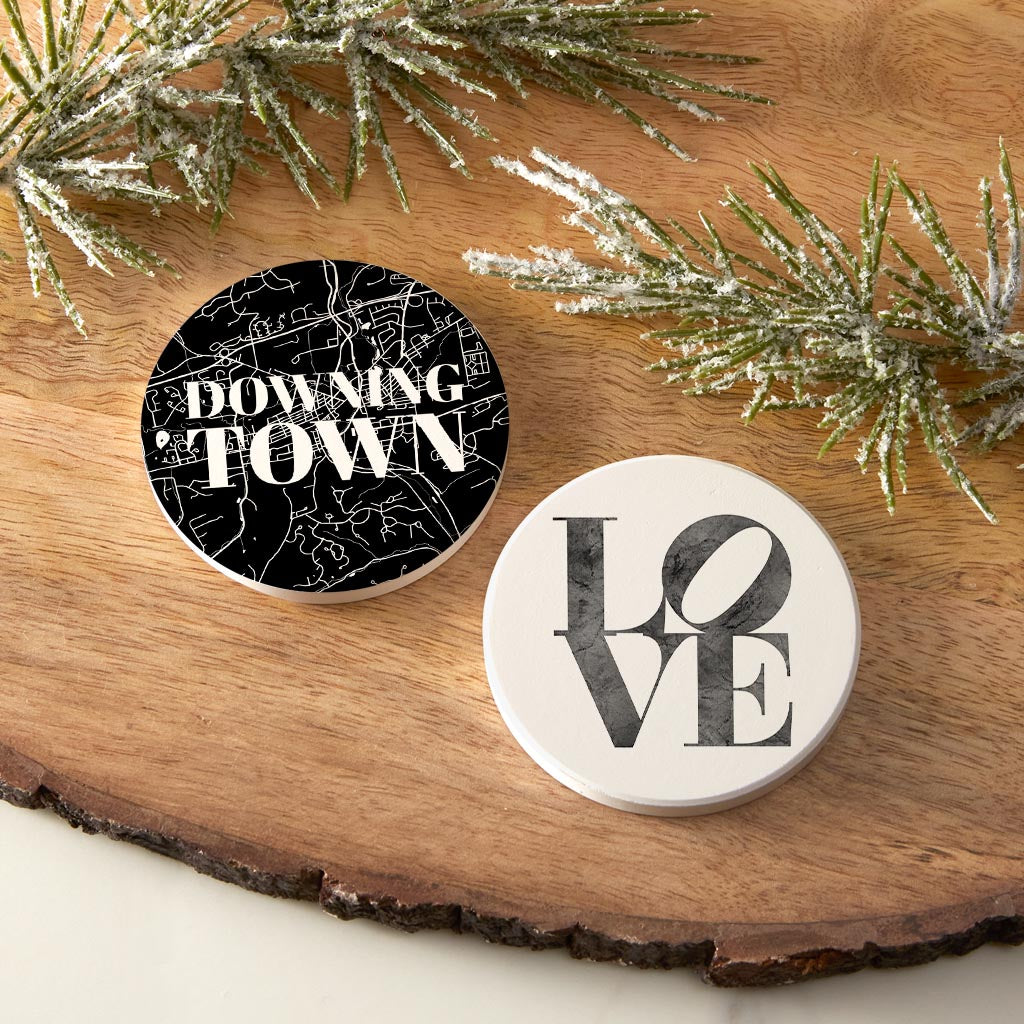 Minimalistic B&W Pennsylvania Downingtown Map Love| Absorbent Car Coasters | Set of 2 | Min 4