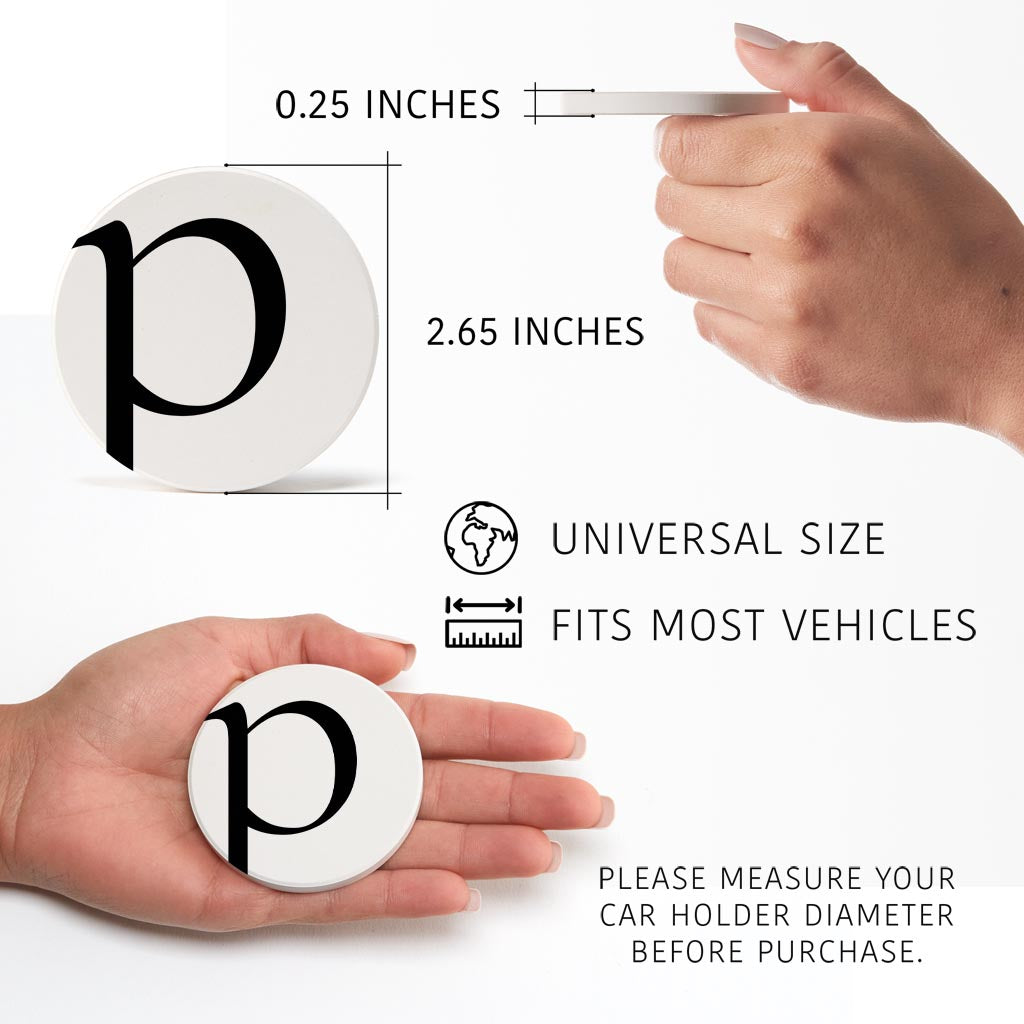 Minimalist Monogram P Circle | Absorbent Car Coasters | Set of 2 | Min 4