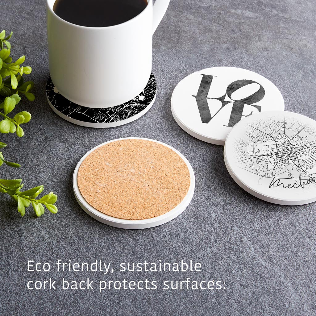 Minimalistic B&W Pennsylvania Mechanicsburg Maps Love| Absorbent Coasters | Set of 4 | Min 2