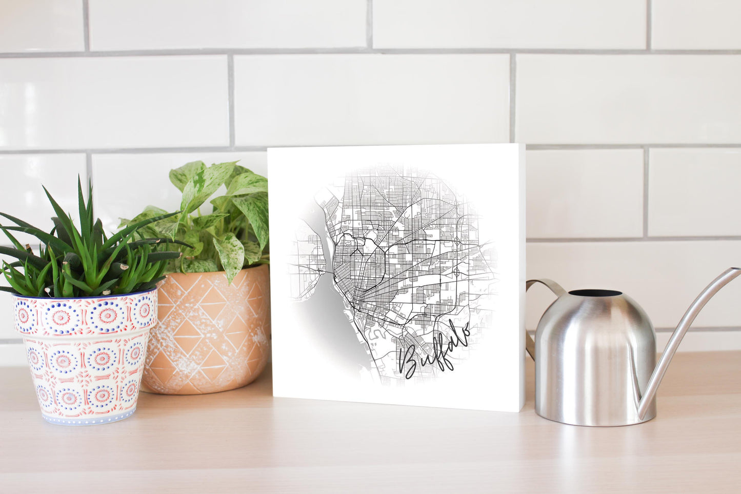 Minimalistic B&W New York Buffalo Faded Circle Map | Wood Block | Eaches | Min 2
