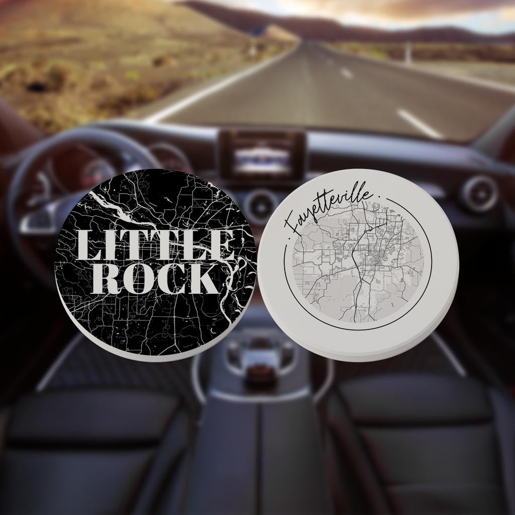B&W Minimalist Arkansas Little Rock Fayetteville| Absorbent Car Coasters | Set of 2 | Min 4