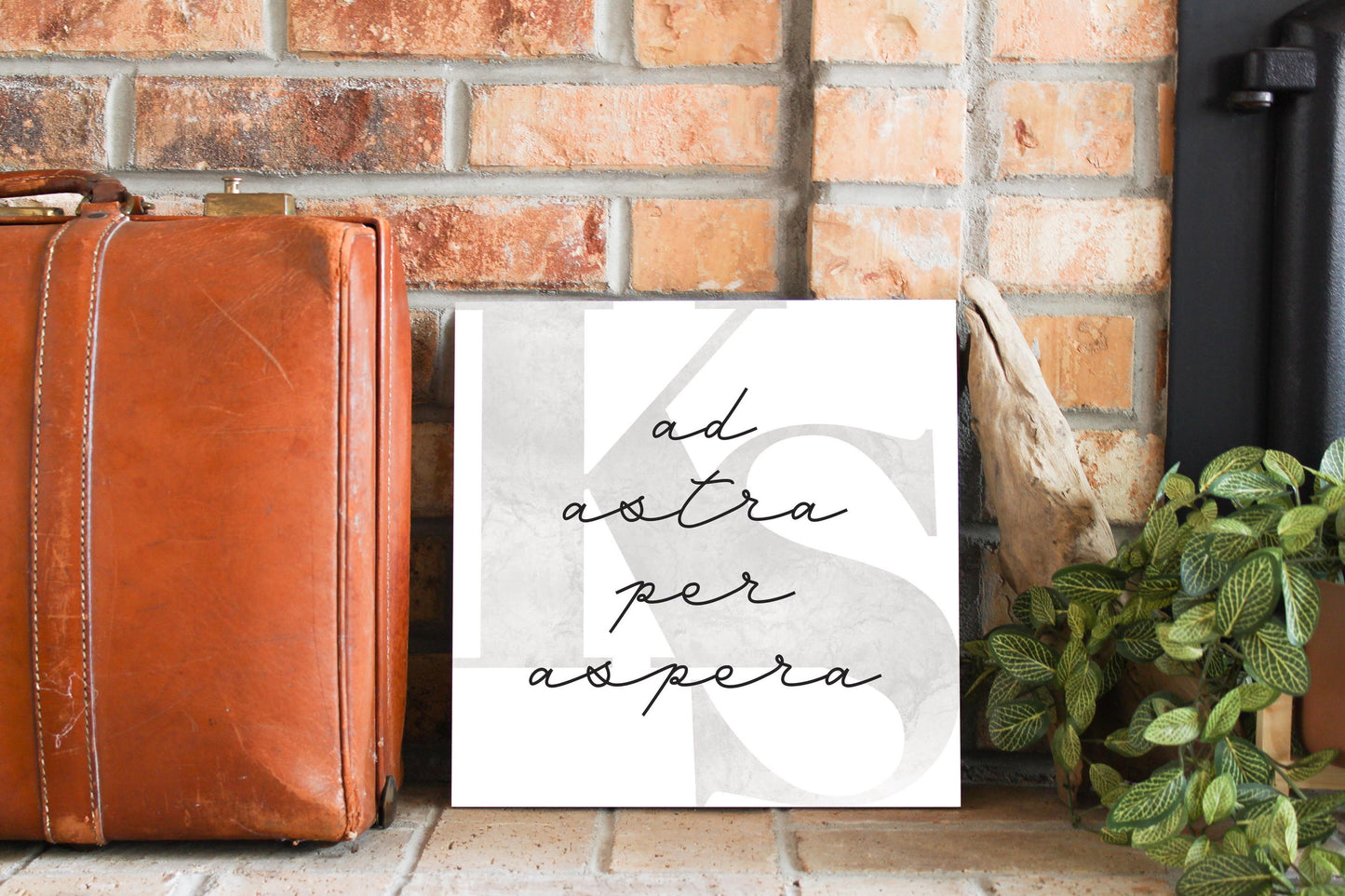Minimalist B&W Kansas Ad Astra Per Aspera | Wood Sign | Eaches | Min 2