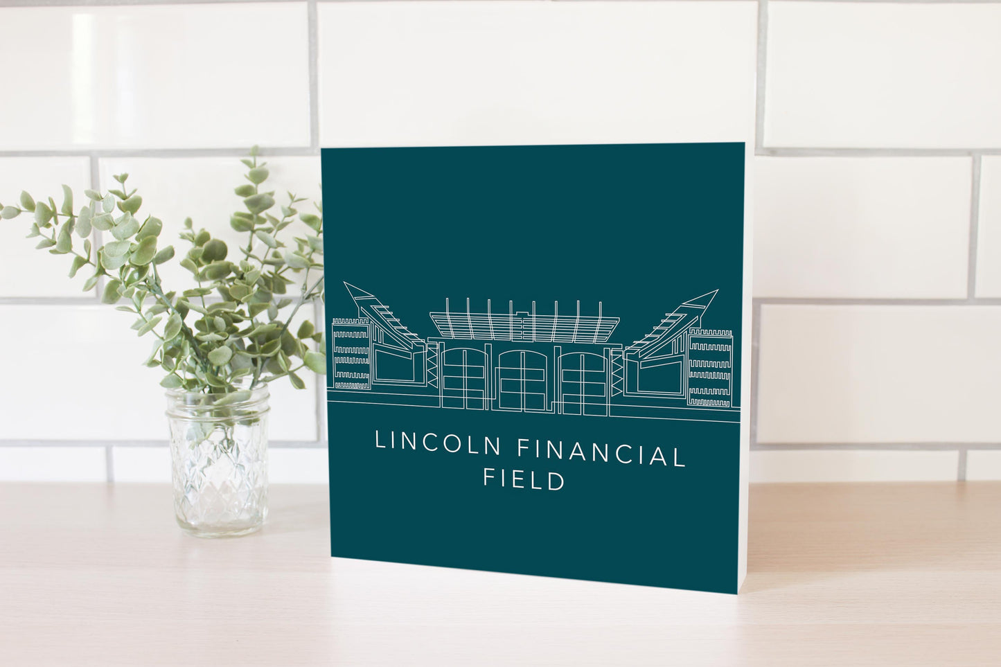 Modern Minimalist Pennsylvania Lincoln Field Line Drawing | Wood Block | Eaches | Min 2
