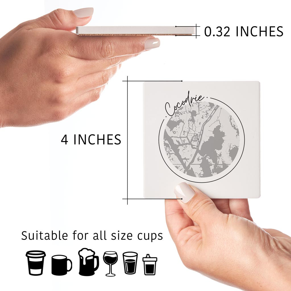Minimalist B&W Louisiana Cocodrie Circle Map | Absorbent Coasters | Set of 4 | Min 2