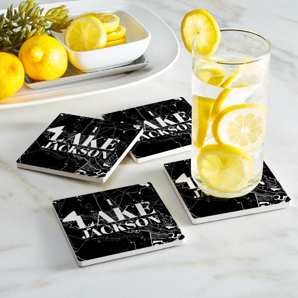 Minimalistic B&W Texas Lake Jackson Map | Absorbent Coasters | Set of 4 | Min 2