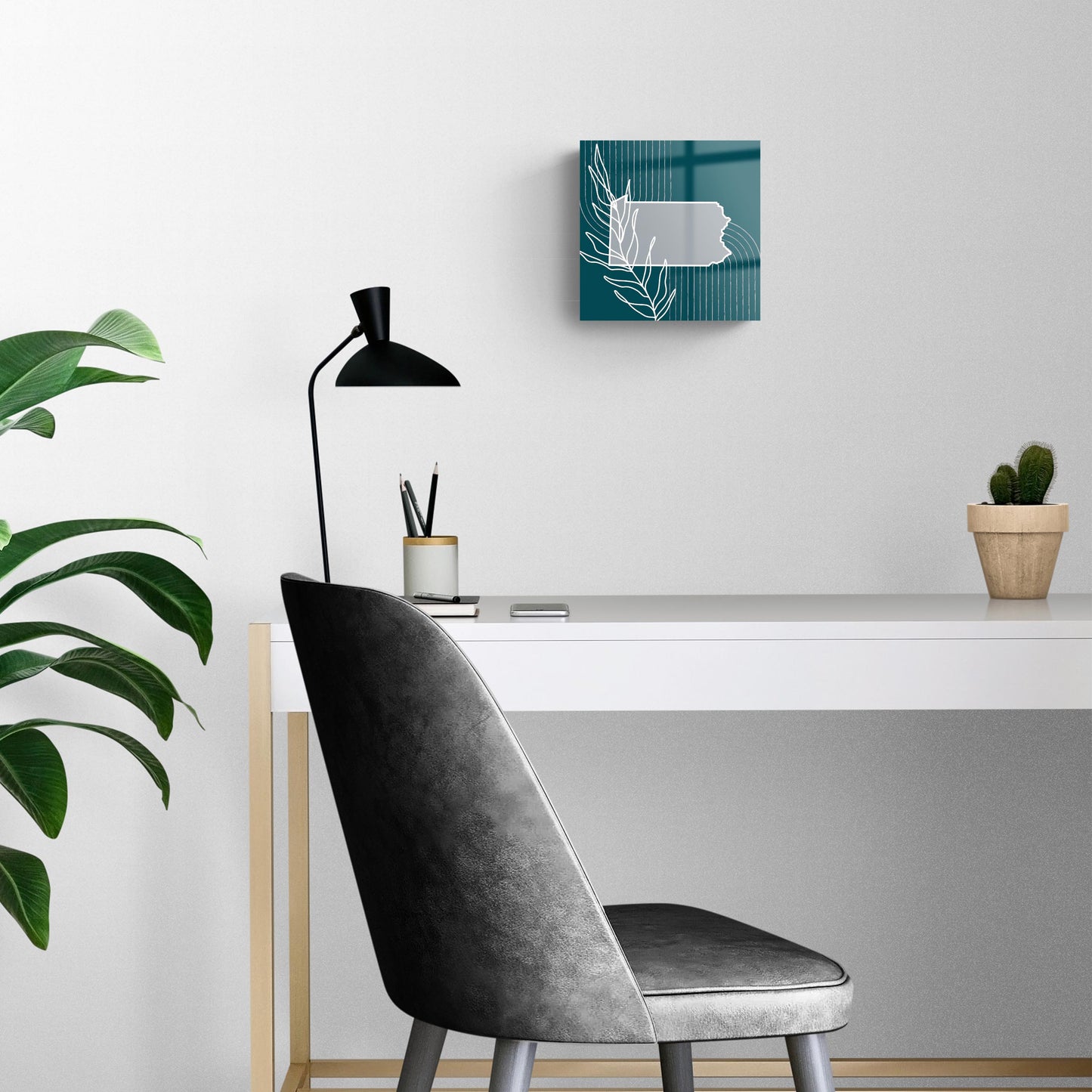 Modern Minimalist Pennsylvania Shape With Leaf | Hi-Def Glass Art | Eaches | Min 2