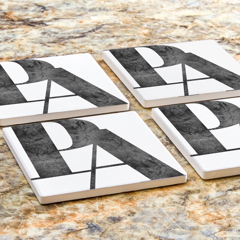 Minimalistic B&W Pennsylvania White Initials | Absorbent Coasters | Set of 4 | Min 2