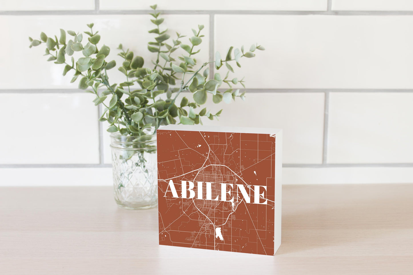 Modern Minimalist Texas Abilene Map | Wood Block | Eaches | Min 4