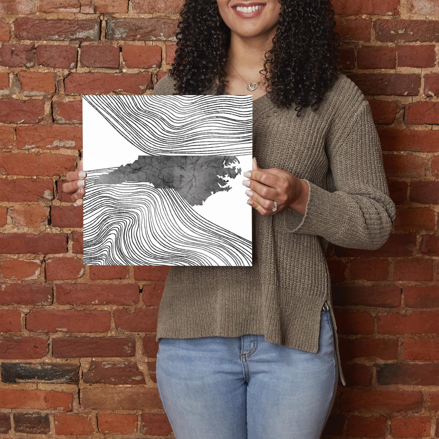 Minimalistic B&W North Carolina State With Fluid Lines | Hi-Def Glass Art | Eaches | Min 1