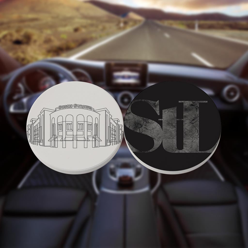Minimalist B&W Missouri Busch Stadium Stl| Absorbent Car Coasters | Set of 2 | Min 4