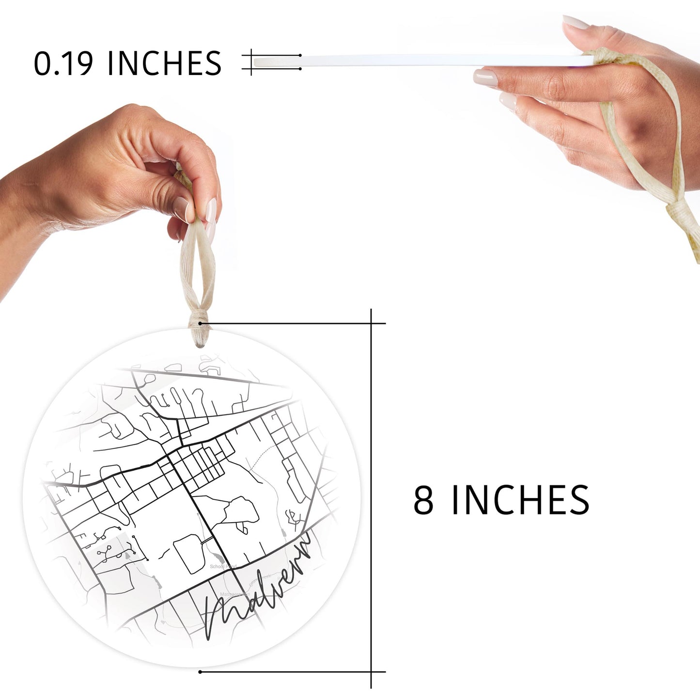 Minimalistic B&W Pennsylvania Malvern Circle Map | Wood Ornament | Eaches | Min 1