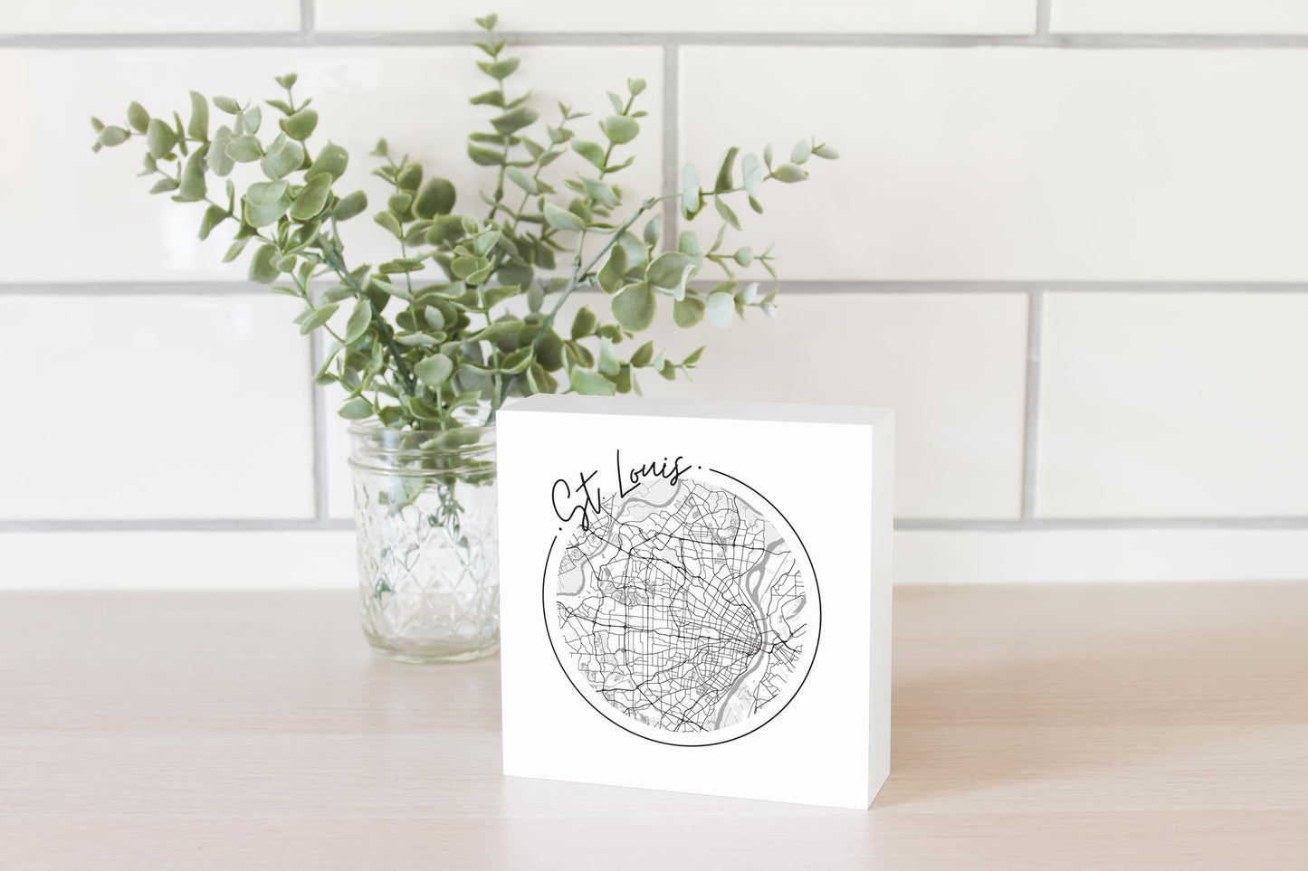Minimalist B&W Missouri St Louis Circle Map | Wood Block | Eaches | Min 4