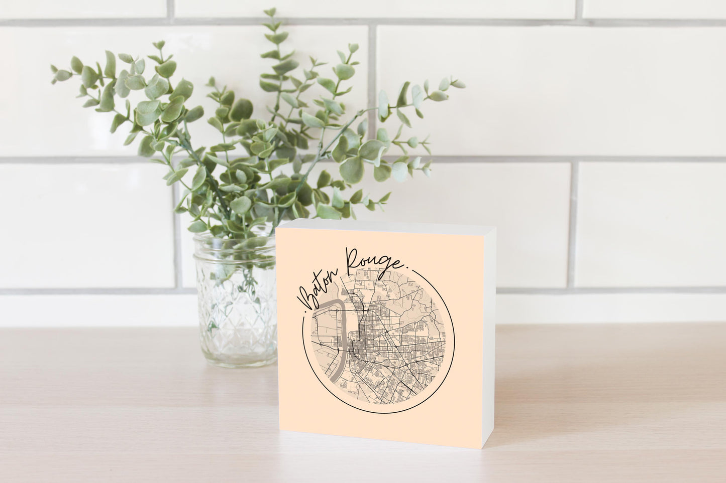 Louisiana Colorful Baton Rouge Circle Map | Wood Block | Eaches | Min 4