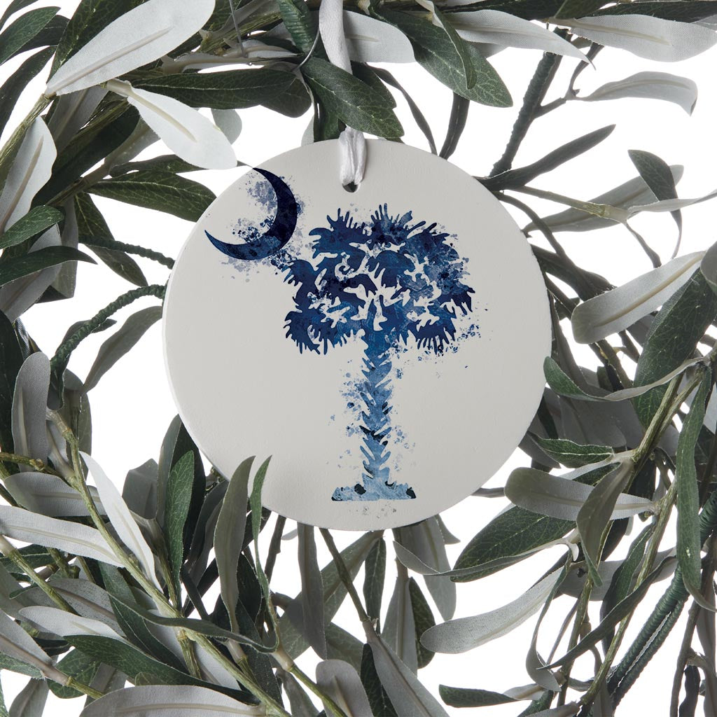 South Carolina Blue Water Color Palm Trees On White| Wood Ornament | Eaches | Min 6