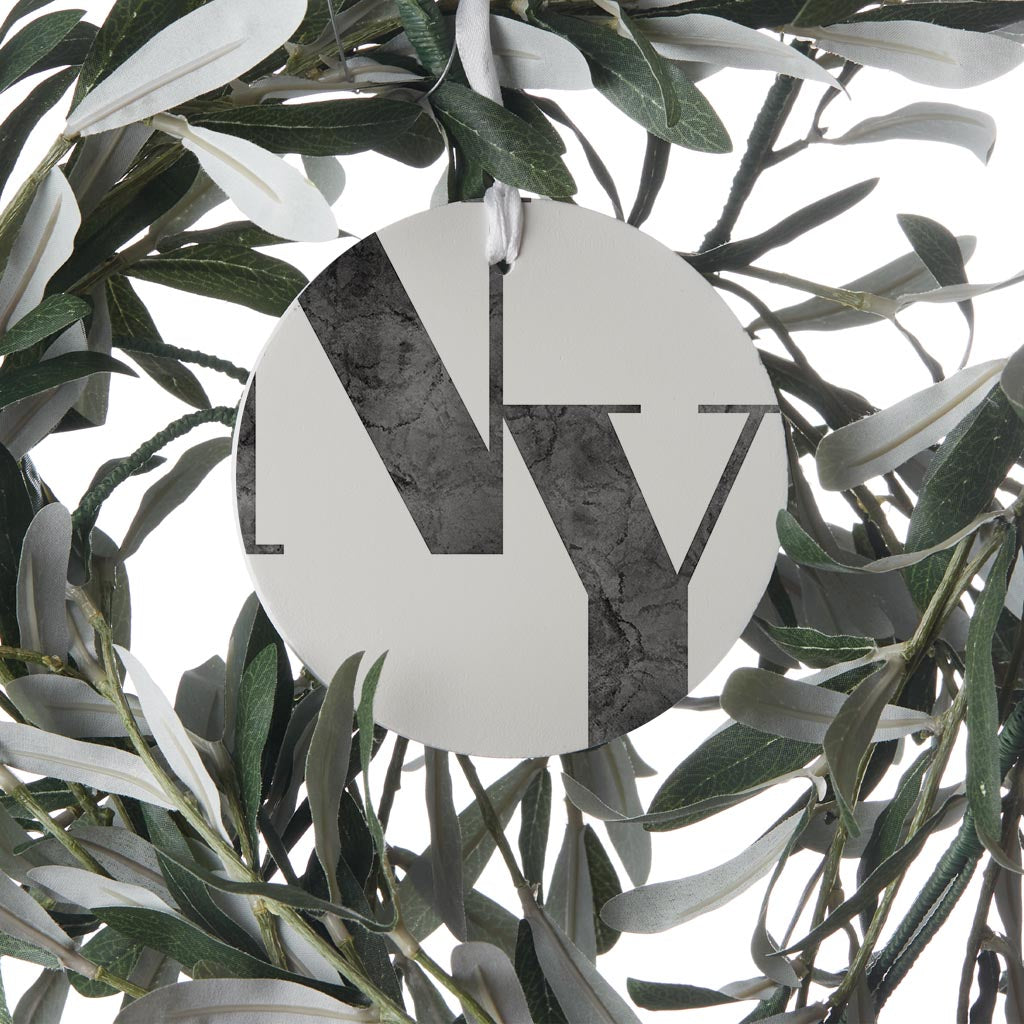 Minimalistic B&W New York White Initials | Wood Ornament | Eaches | Min 6