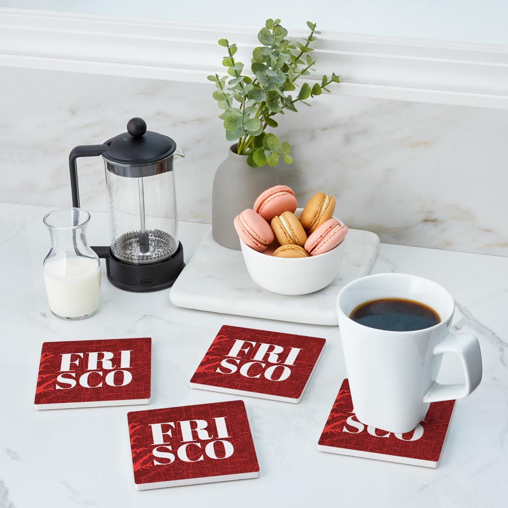 Modern Minimalist Texas Colors Frisco Map| Absorbent Coasters | Set of 4 | Min 2