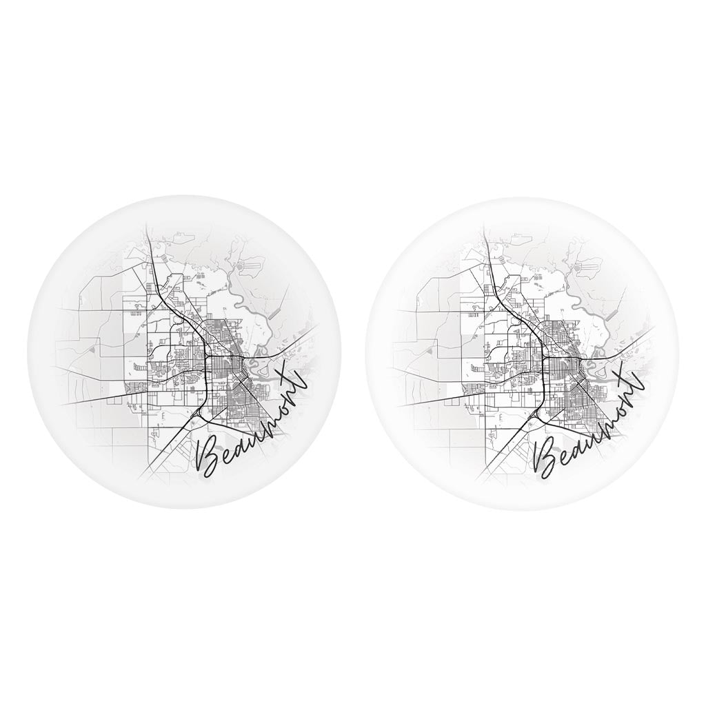 Minimalistic B&W Texas Beaumont Circle Map | Absorbent Car Coasters | Set of 2 | Min 4