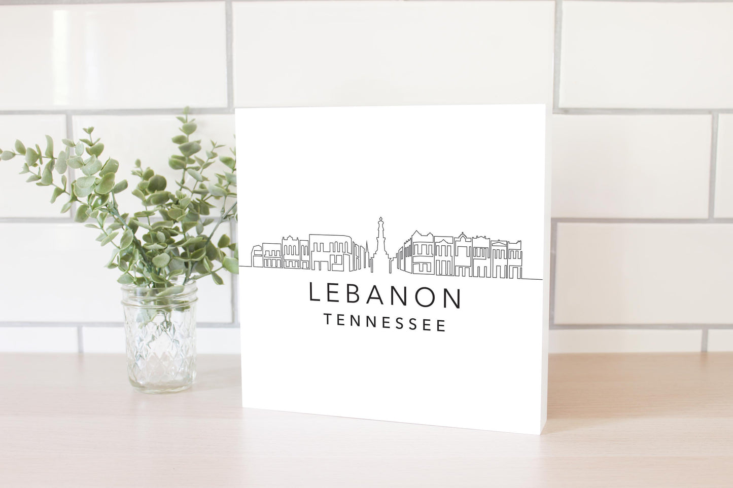 Minimalist B&W Tennessee Lebanon Skyline | Wood Block | Eaches | Min 2