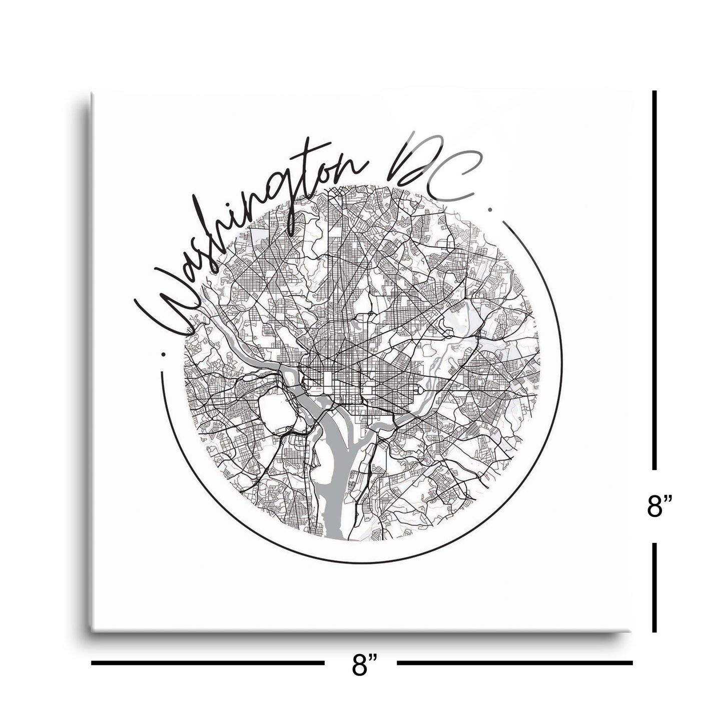 Minimalistic B&W Washington Dc Circle Map | Hi-Def Glass Art | Eaches | Min 2