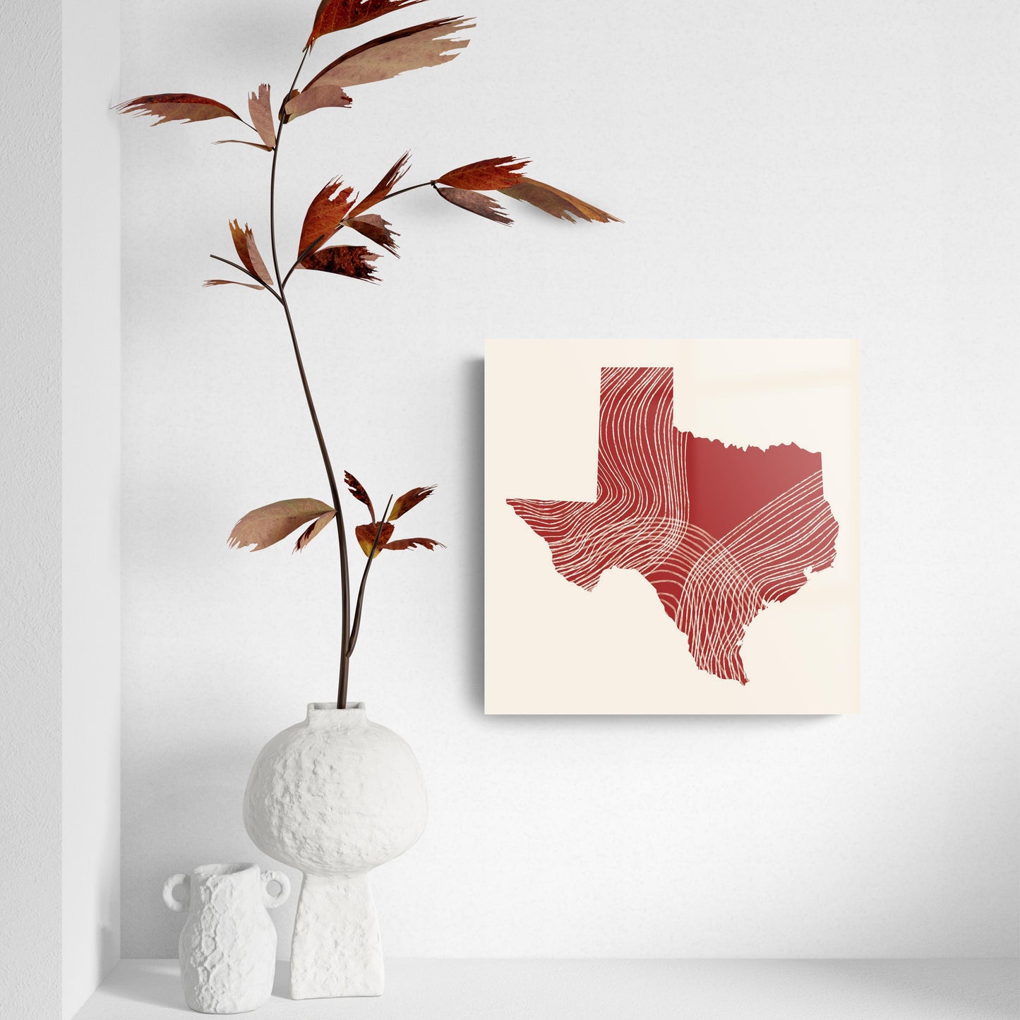 Modern Minimalist Texas Fluid Line State Shape | Hi-Def Glass Art | Eaches | Min 2