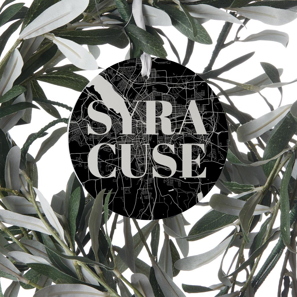 Minimalistic B&W New York Syracuse Map| Wood Ornament | Eaches | Min 6