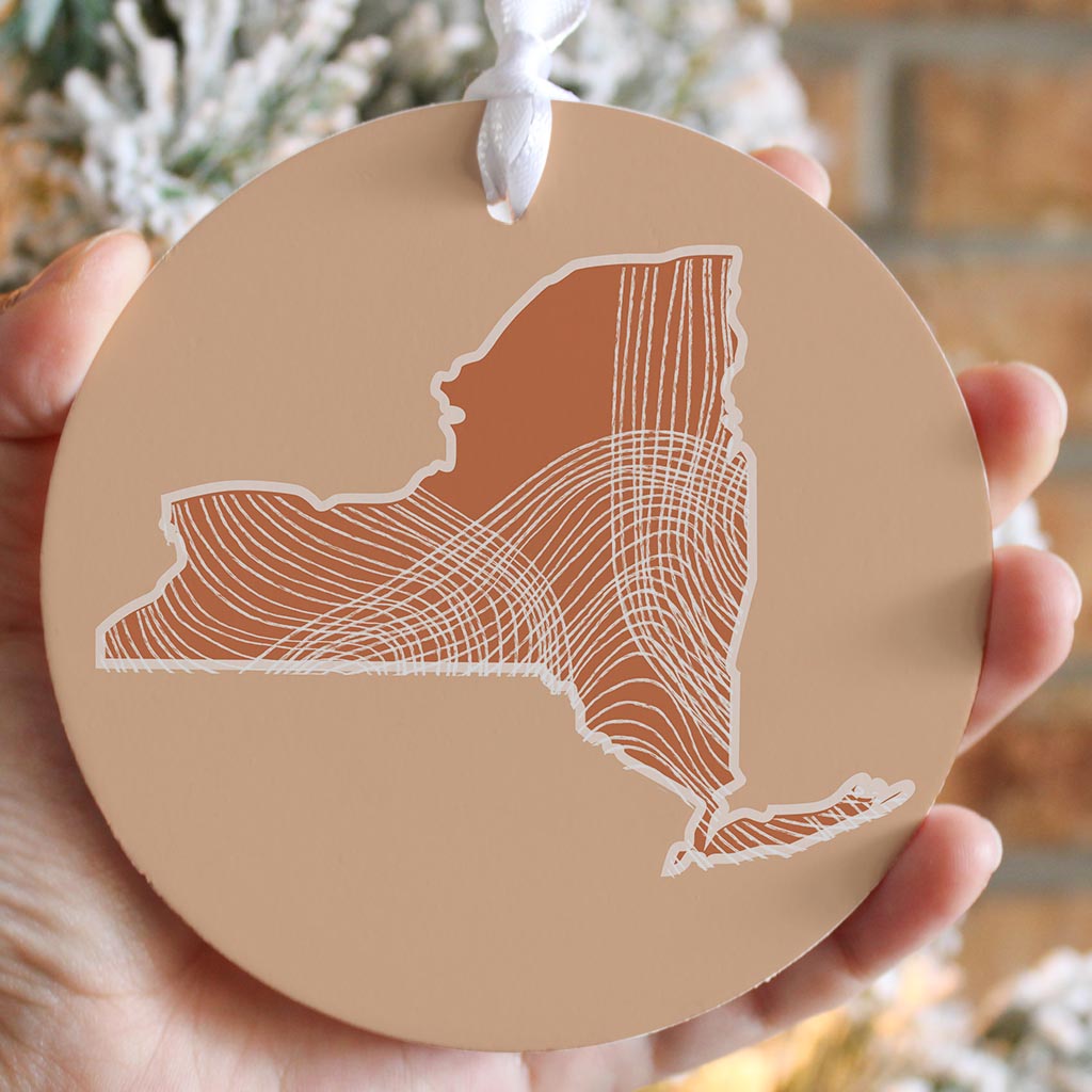 Modern Minimalist New York State Fluid Lines Light| Wood Ornament | Eaches | Min 6