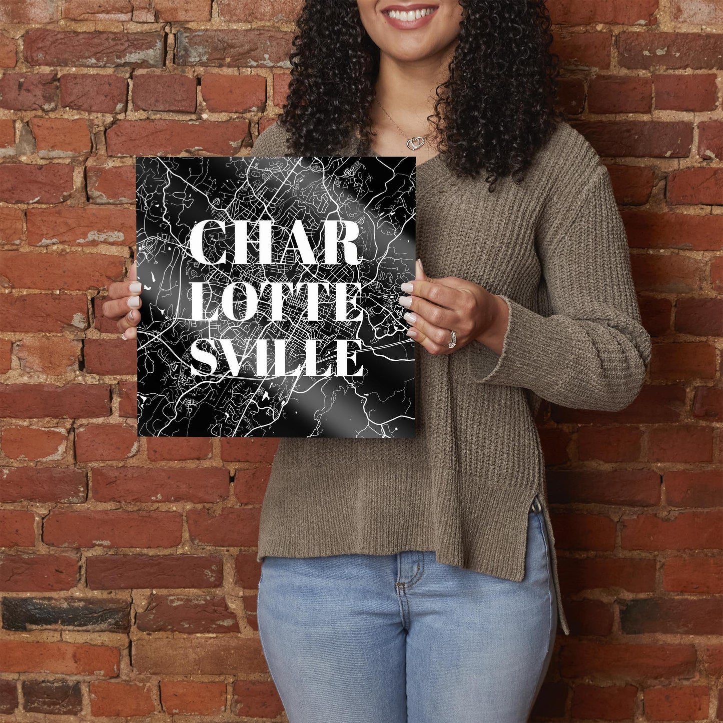 Minimalistic B&W Virginia Charlottesville Map | Hi-Def Glass Art | Eaches | Min 1
