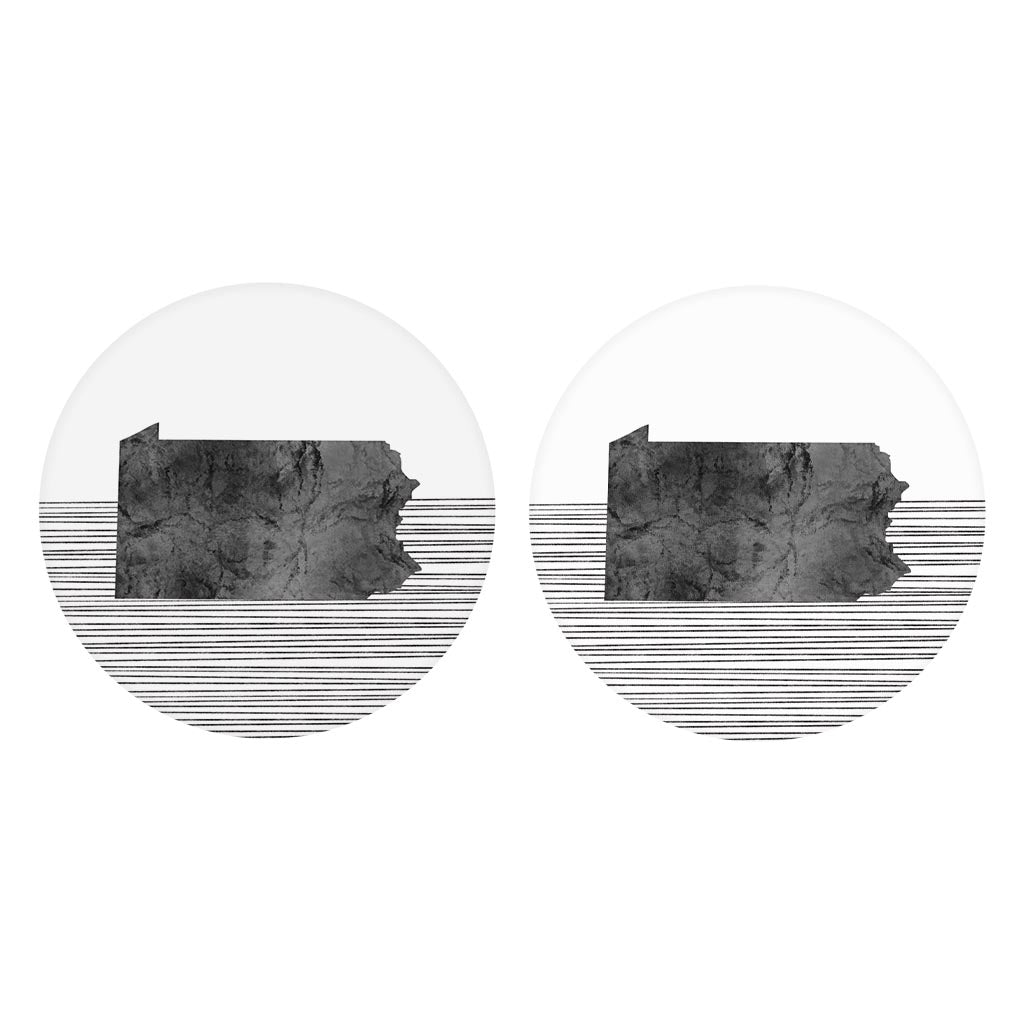 Minimalistic B&W Pennsylvania Shape Straight Lines | Absorbent Car Coasters | Set of 2 | Min 4